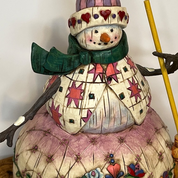 Jim Shore 2003 Winter's Warmth Pink Snowman with Broom Heartwood Creek 112249 - Picture 4 of 12